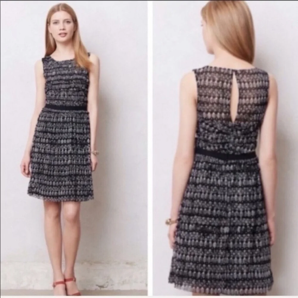 Anthro Postcard black white floral print dress T30